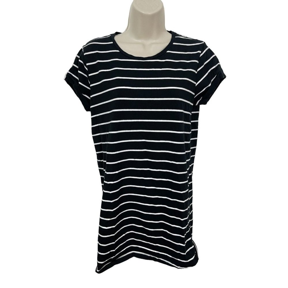 LULUS Women's Small Black White Striped Mini Shirtdress - Picture 3 of 14